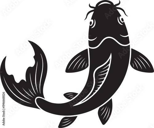 Stylized Black Koi Fish Swimming Gracefully.