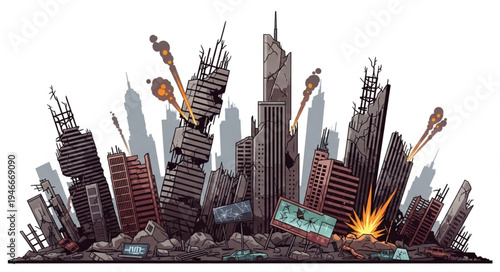 City Skyline Destruction Rubble.