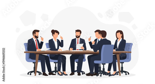 Business meeting around a table, diverse professionals discussing ideas, teamwork and collaboration