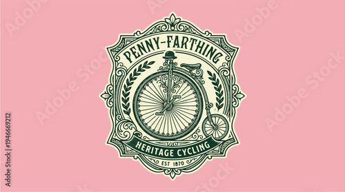Penny Farthing Heritage Cycling Emblem Vintage Bicycle Design.