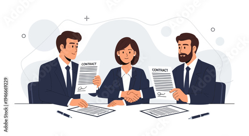 Business meeting, contract signing, agreement, partnership, teamwork, negotiation, legal document
