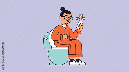 Person Sitting on Toilet Using Smartphone.