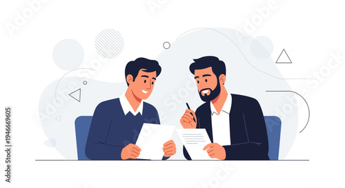 Businessmen signing contract, discussing documents, teamwork, partnership, office meeting