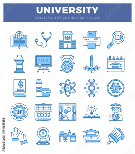 university and education icons in a grid layout on a white background