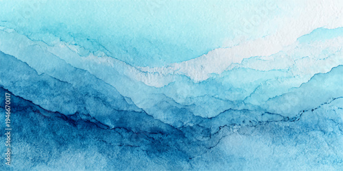 Abstract watercolor layers evoke the serene beauty of mountain ranges, blending hues of blue and teal to create a tranquil scene of natural grandeur.