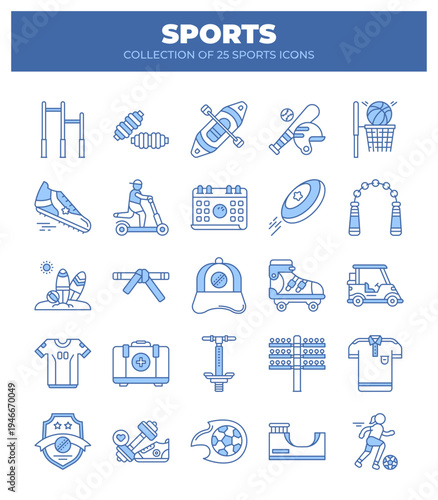 Collection of 25 Sports Icons. Summer and Fitness Activities