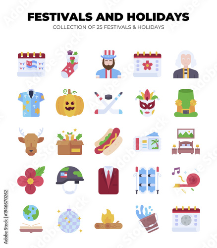 Festivals and Holidays. Collection of 25 Festive Icons