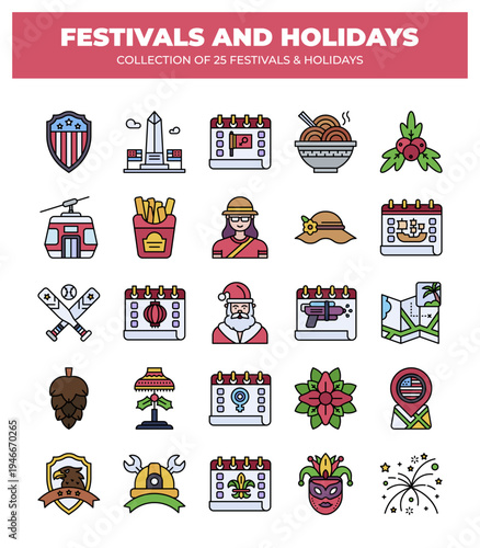 Collection of 25 Festivals and Holidays. A vibrant celebration of global cultures and traditions