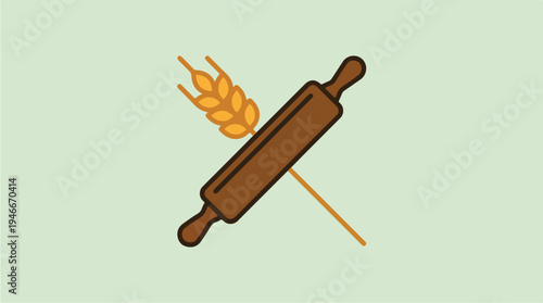 Rolling Pin and Wheat Stalk Icon Representing Baking and Gluten.