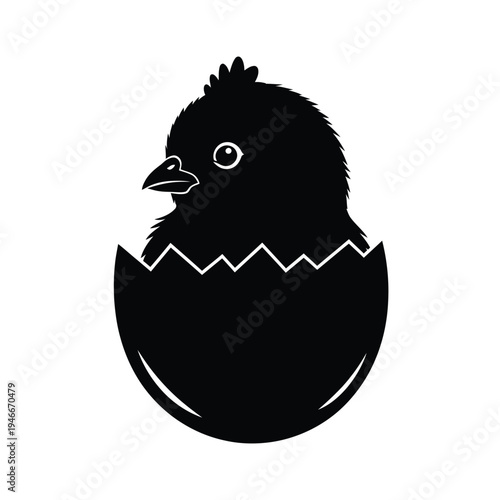 Black silhouette of a chick hatching from an eggshell