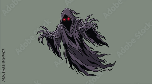 Scary Grim Reaper Ghost with Glowing Red Eyes and Dark Robes.