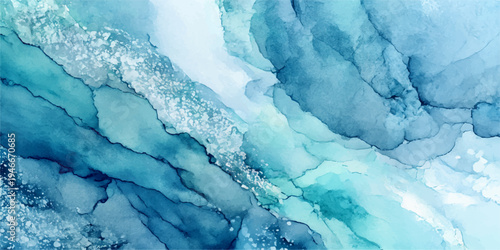 Abstract fluid ocean-inspired ink art, showcasing a mesmerizing blend of aqua, turquoise, and azure hues, creating a calming and artistic representation of the sea.