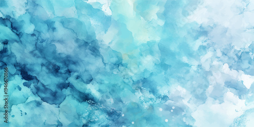 Abstract a mesmerizing watercolor composition in serene shades of turquoise and blue, evoking a sense of tranquility. The artwork showcases flowing brushstrokes and soft gradients.