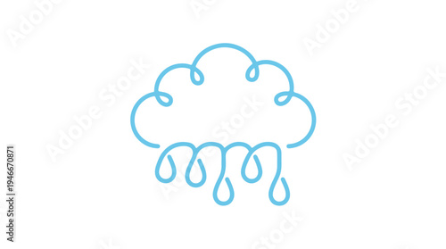 Simple Blue Cloud with Rain Drops Icon.