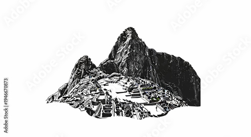 Ancient stone citadel nestled high amidst rugged, imposing mountain peaks