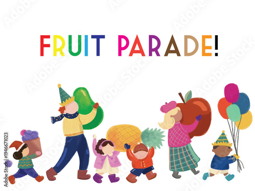 Fruit parade in colorful scene