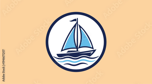 Simple Illustration of a Sailboat on Wavy Water.