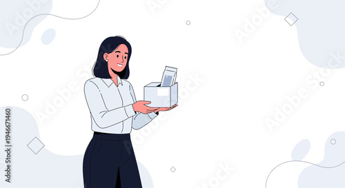 Businesswoman holding a box with documents, office resignation concept