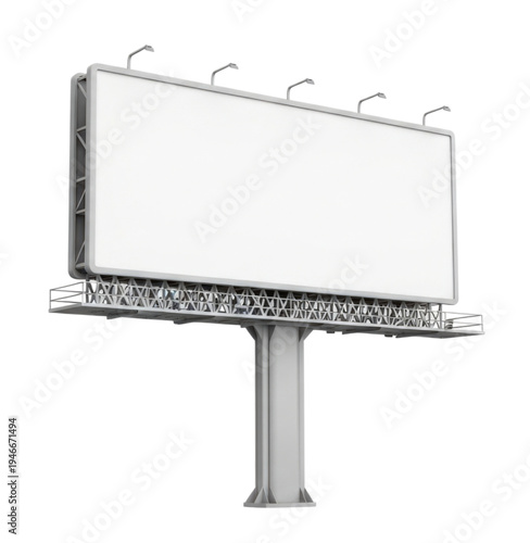 3d billboard with blank sign cutout isolated on transparent bg, png