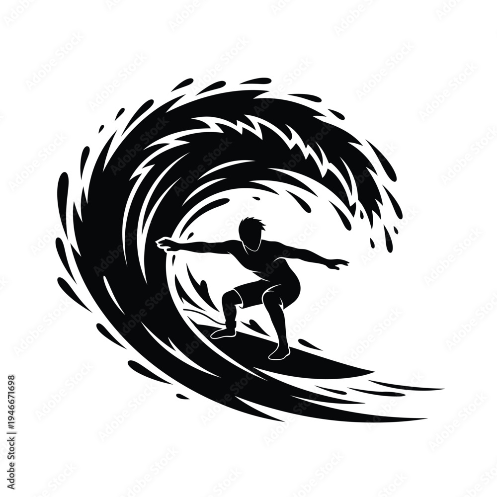 Fototapeta premium Man surfing on a wave in a dynamic pose one sentence