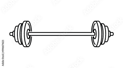 Simple Line Drawing of a Barbell with Weight Plates.