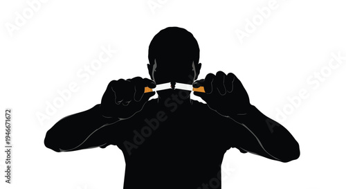 Man shaving back of neck with straight razor in both hands