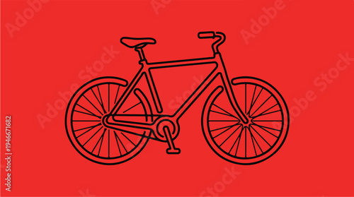 Simple Line Drawing of a Bicycle on a Red Background.