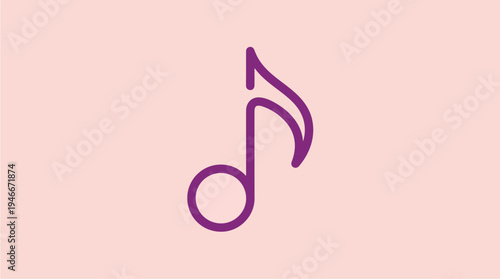 Simple Purple Music Note Icon on Pink Background.