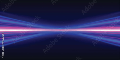 Abstract perspective of blue and pink light streaks against a dark background, high-speed data tunnel effect, motion blur