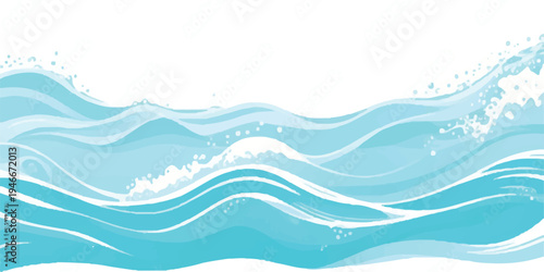 Stylized ocean waves illustration with blue and white abstract background