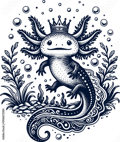 Royal Axolotl Crown Aquatic Bubble Ornate Crest