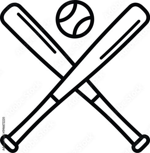 Vector graphic illustration of two crossed baseball bats with a baseball
