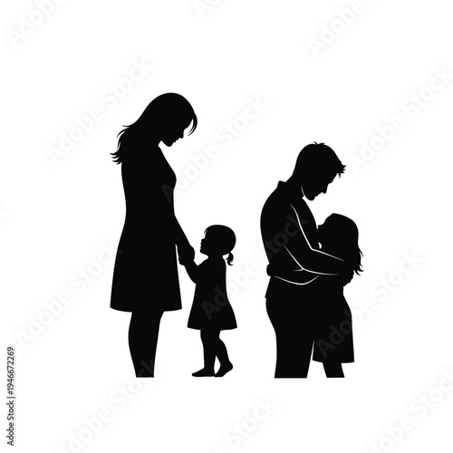 Silhouette of family in conflict with child between parents  unhappy home life