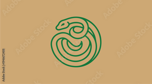 Stylized Green Snake Logo Design on Brown Background.