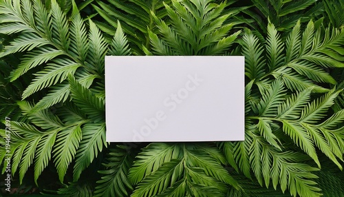 green fern leaf with white card natural foliage background