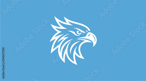 Stylized White Eagle Head Emblem on Blue Background.
