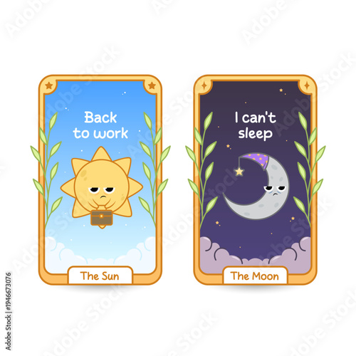 cute sun and moon tarot card jokes illustration