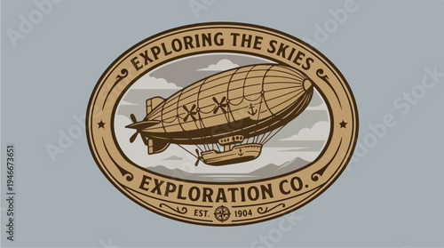 Vintage Airship Exploration Company Logo Design.