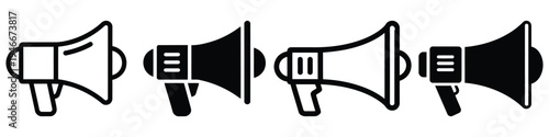 Set of four megaphone and bullhorn icons for marketing and communication