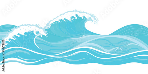 Stylized turquoise water waves forming a decorative border, vector illustration