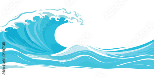 Curving ocean wave with white crest against a white background