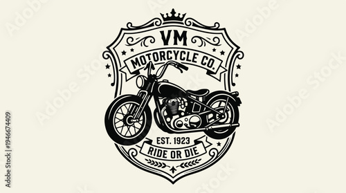 Vintage Motorcycle Company Emblem with Ride or Die Slogan.