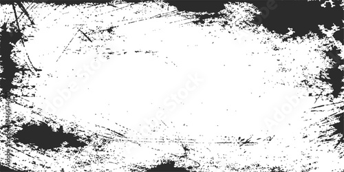 Abstract grunge design featuring dark ink splashes and a dirty paint splatter texture framed by a black spray border on a vector paper illustration element