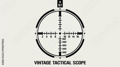 Vintage Tactical Scope Reticle Crosshair Illustration.