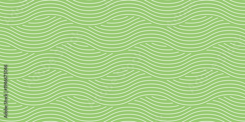 Green organic field pattern with flowing abstract lines. Farm landscape background featuring wavy grass strokes. Geometric nature art. Simple agricultural hill. Vector illustration