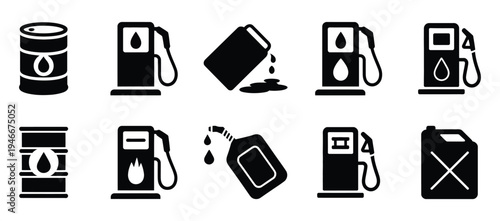 Oil and gas industry fuel icons set
