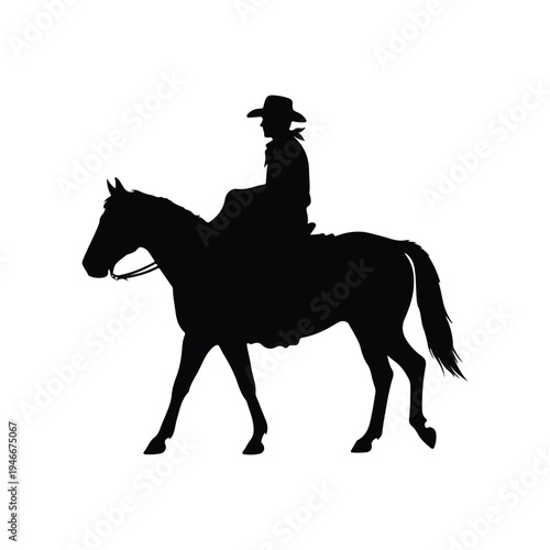 Vector graphic illustration depicting a classic cowboy on horseback, a traditional equestrian silhouette design.