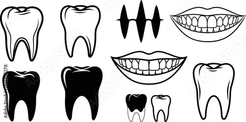 Dental icons set with teeth and mouth illustrations for oral health and dentistry concepts
