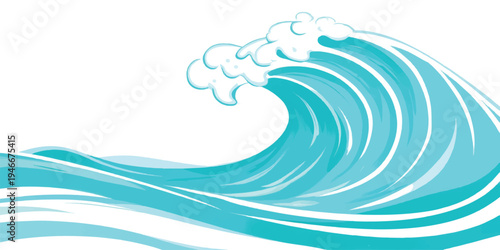Powerful blue ocean wave breaking with white foam and spray with crashing wave with sea wave