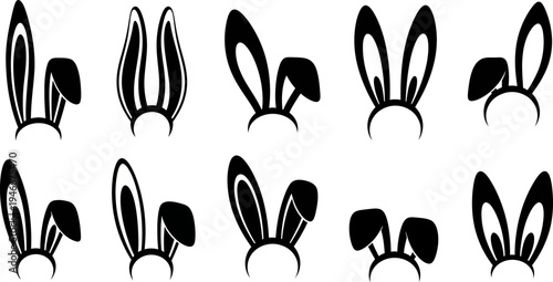 Collection of various rabbit ears headband designs for Easter or cosplay isolated on white background